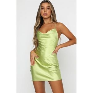 White Fox Boutique Green Satin Slip Dress